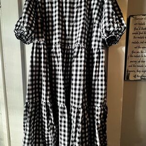 Casual Gingham  Black and White  Midi Dress